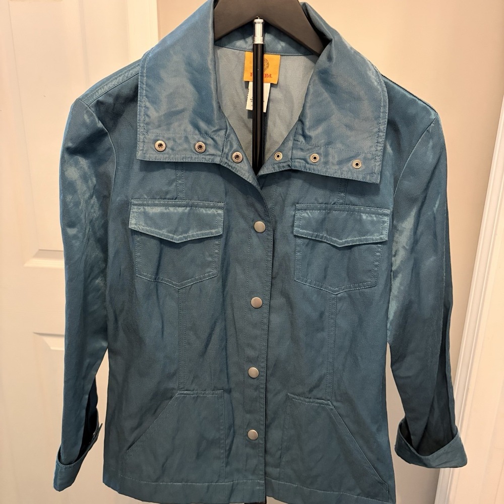 Ruby Rd. Iridescent Blue Metallic Utility Jacket Snap Front 12 Lightweight Layer